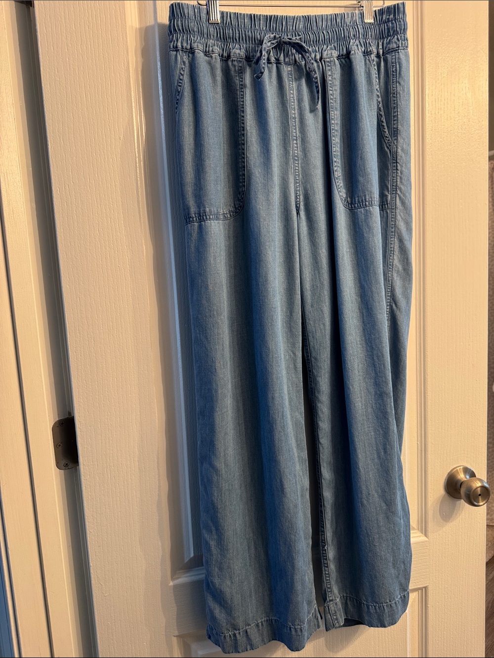 Quince Light Blue Chambray Drawstring Wide-Leg Pants